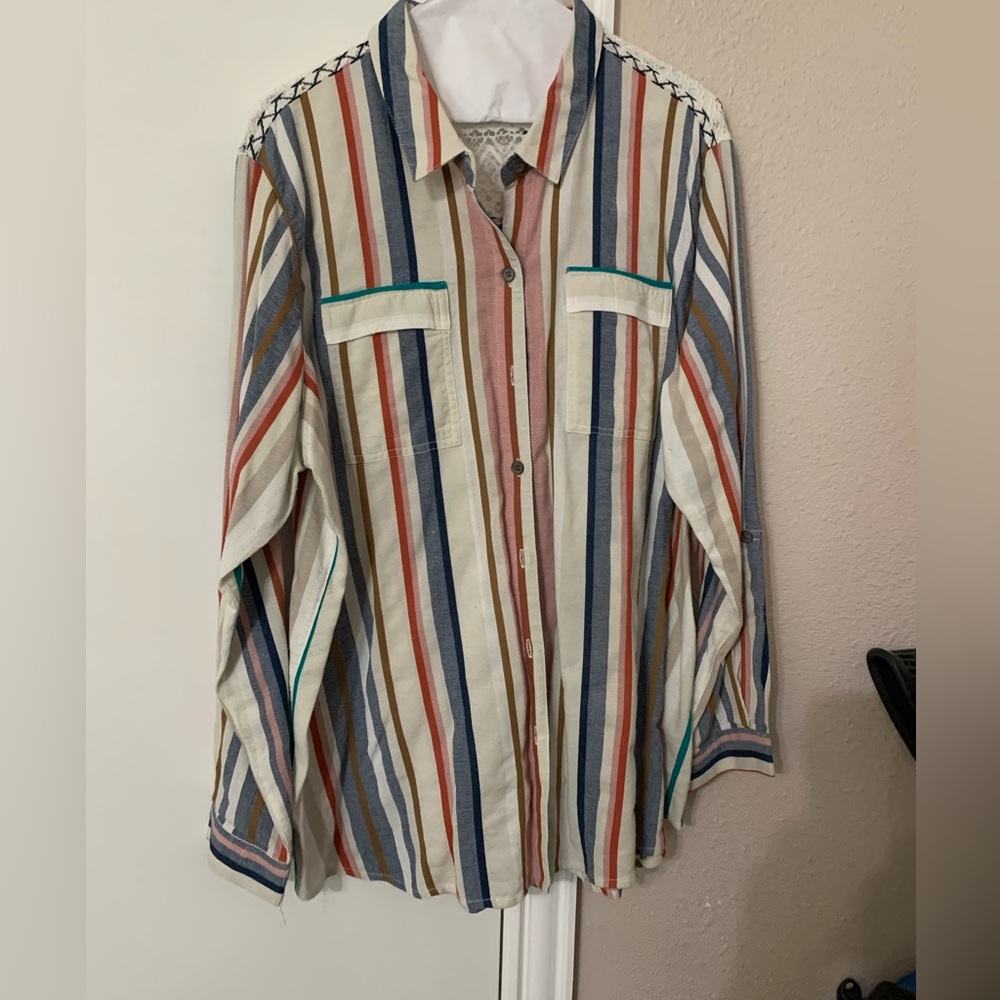 Material is light weight. Blouse is long length